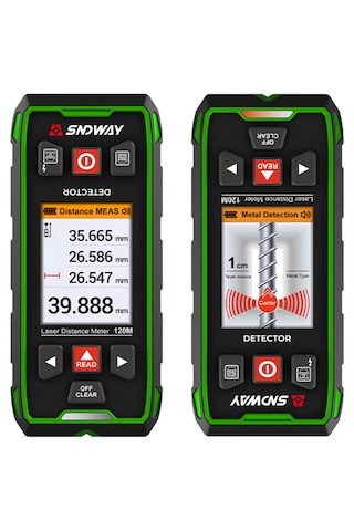 Sndway Sw-6100gt Duvar Metal-ahşap Dedektörü Ve Lazer Mesafe Ölçer 120m Gri