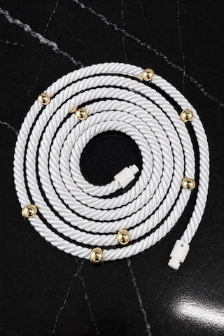 Beyaz Kruvaze Perde Tavan Korniş Bağlama Halatı - Gold Detaylı - Perde Süsü - 3 Metre - 1 Adet