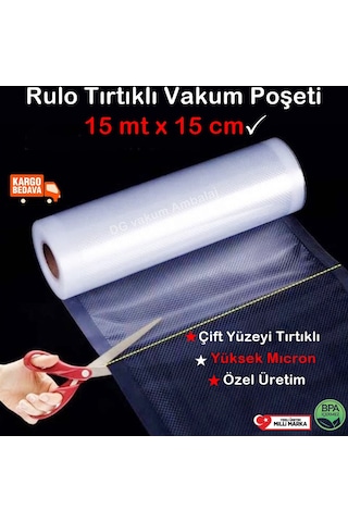 Tırtıklı Rulo Vakum Torbası-Poşeti 15Cm X15Mt-Çift Yüzey Tırtıklı