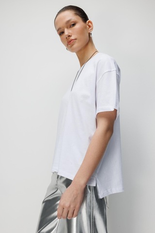 Mixray 4852 Kadın Yırtmaçlı Oversize Basic %100 Pamuk T-shirt Beyaz BEYAZ