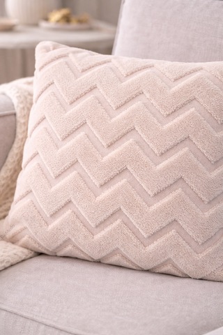 Peluş Dekoratif Kırlent Kılıfı İskandinav Zigzag-balıksırtı 4 Lü Set 42x42 Cm Vizon
