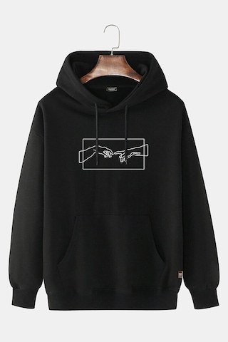 Unisex Siyah Black-white Önü El Baskılı Kapşonlu Sweatshirt Black-white Unisex Siyah Black-white Önü El Baskılı Kapşonlu Sweatshirt Black-white