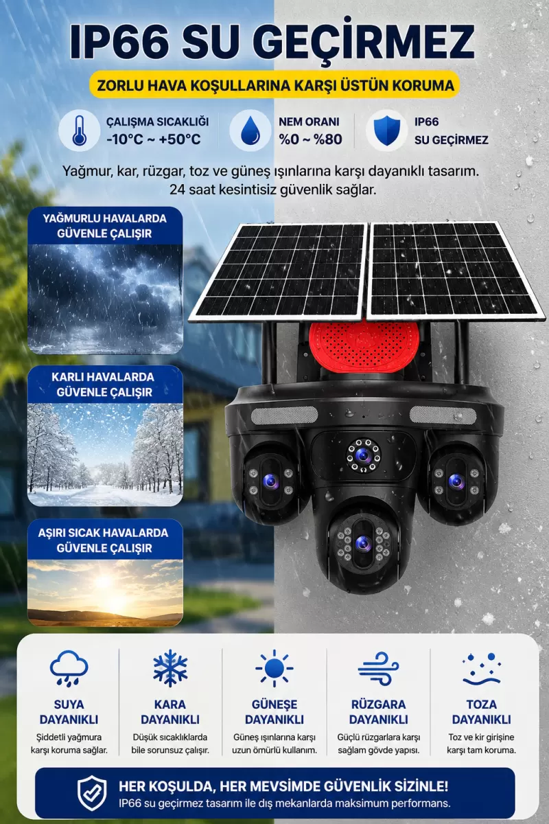 Mpıa Renora 4g16mp 4 Kameralı 3 Motorlu +1 Sabit Sirenli Çift Solar Panel Güvenlik Kamerası Hieasy