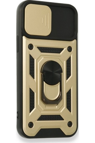 Apsuwa iPhone Uyumlu 12 Pro Kılıf Kamera Korumalı Sürgülü Yüzüklü Standlı Pars Gold