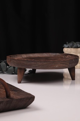 Bambum 2 Parça Pavlonya Elegant Ahşap Sunum Ve Servis Seti Kulplu Dikdörtgen Ve Yuvarlak Servis Tabakları Ahşap