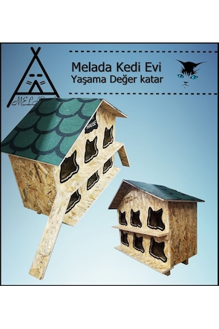 Melada Kedi Evi Dış Ortam Uygun Ahşap Kedi Evi Osb 100x95x50 Cm