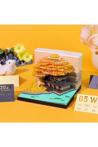 Ağaç Masa Takvimi 2025 Takvim Planlayıcı Led Işıklı Yaratıcı