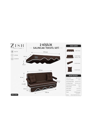 Zishtekstil Altaleno Kahverengi 2 Kişilik 130 45 Cm Süngerli Bahçe Balkon Salıncak Minderi Yıkanabilir Kılıflı, Tenteli Keten Kumaş Tekstil Seti 24 Dns 8 Cm Orta Sert Sünger