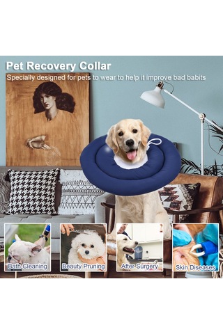 Geeroyoo Evcil Hayvanlar İçin Ayarlanabilir Boyunluk - Yara Koruma Ve Tırmalama Önleyici, Lacivert, 35cm Çap, Hafif Ve Konforlu. Mavi
