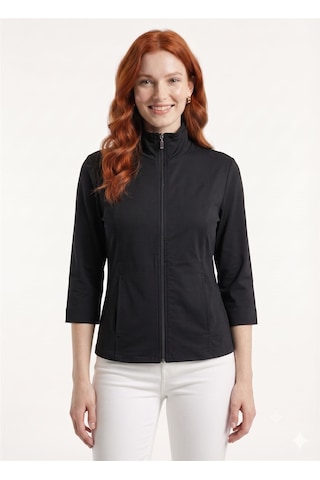 Neden Tekstil Kadın Slim Fit Siyah Fermuarlı Hırka