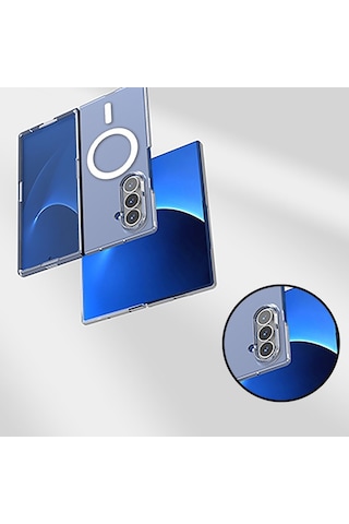 Vendas Galaxy Uyumlu Z Fold 7 Kılıf Kamera Korumalı M-safe Sert Pc Zore Porto Kapak + Kamera Lens + Cam Ekran Koruyucu Şeffaf