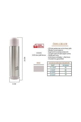 Cooker Çelik Matara Termos - Çelik Su Çay Termosu 500 Ml. Ckr2001 Pudra