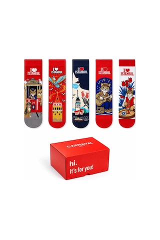 Carnaval Socks I Love İstanbul 5'li Kutulu Çorap Seti Tramvay Ve Galata 2000386
