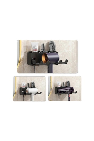 Ganzhoushop Saç Kurutma Makinesi Rafı, Duvara Monte Banyo Saç Kurutma Makinesi Rafı Düzenleyici Matkapsız Kurutma Makinesi Askısı Banyo Dekorusiyah Çok Renkli