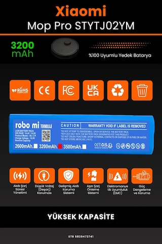 Xiaomi Mop Pro STYTJ02YM 3200mAh Robot Süpürge Bataryası