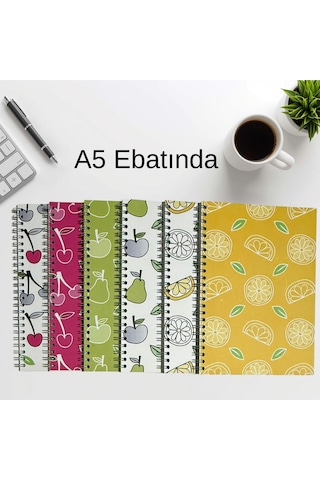 A5 Spiralli Meyve Konsept Defter 40 Yaprak 6'lı Tamamı Çizgisiz