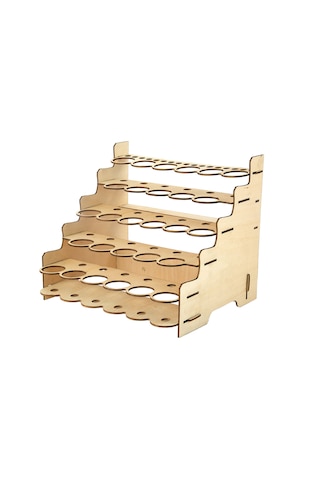 Padalink Ahşap Pigment Rafı - 28 Delikli 35mm Çap Boya Ve Fırça Organizasyonu - Kolay Montajlı Diğer