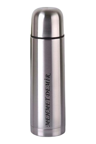 İsime Kişiye Özel 500ml Çelik İnox Çift Katmanlı Termos 12 Saate Kadar Sıcak Soğuk Tutma Kamp Termos Gri