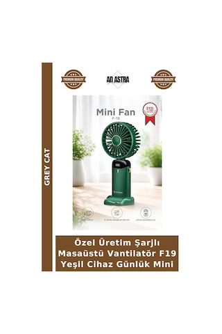 Özel Üretim Şarjlı Masaüstü Vantilatör F19 Yeşil Cihaz Günlük Mini