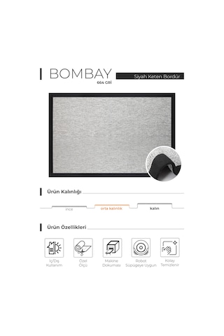 Bombay 664 Gri Hav Toz Vermez Kolay Temizlenen Hasır Doku Sisal Halı Gri