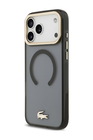 Apple Uyumlu iPhone 17 Pro Max Kılıf Lacoste Lisanslı M-safeli Gold Timsah Logolu Buzlu Kapak Siyah Siyah