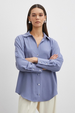 Never More Basic Polyester Gömlek İndigo Indigo
