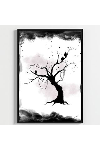 Besay Modern Kuzgun Ve Kuş Temalı Poster Seti Gotik Gizemli Duvar Dekorasyonu Siyah Beyaz Karga Ve Dal Tasarımlı Poster 3