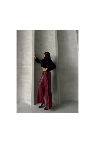 Verymoda Deri Pantolon F1844 Bordo Siyah