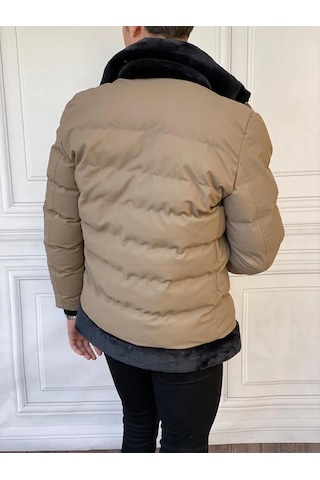 Modefendi Mumlu Kumaş Yaka Ve Alt Kısmı Kürk Detaylı Şişme Mont Vizon