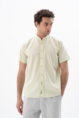 AR-MA Arma Erkek Kısa Kollu Regular Fit Keten Gömlek Y25485116601 Yeşil