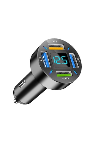 4'ü 1 Arada Usb 66w Dijital Ekranlı Araba Süper Hızlı Şarj Cihazı