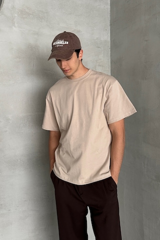 Hyman Erkek %100 Pamuk Oversize Basic T-shirt Bej