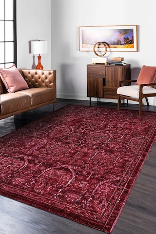 Arkaik Halı Koleksiyonu Zamansız Dokulu Desen, Tozumaz, Kolay Temizlik, İnce Form Bordo