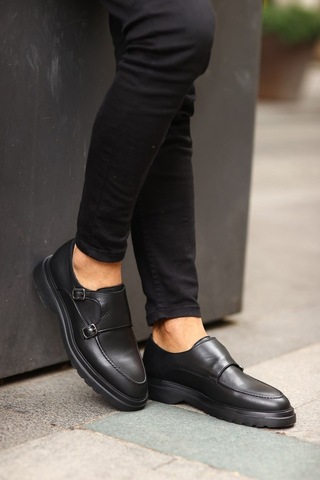 Lofer Erkek Deri Eva Tabanlı Tokalı Klasik Loafer Siyah