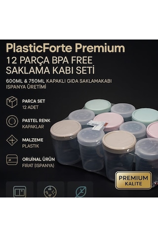 Plasticforte Premium 12 Parça Bpa Free Saklama Kabı Seti 600ml & 750ml Kapaklı Gıda Saklama Kabı İspanya Üretimi Çok Renkli