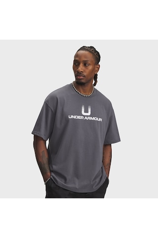 Under Armour Heavyweight U Logo Erkek Gri Bisiklet Yaka Tişört Gri