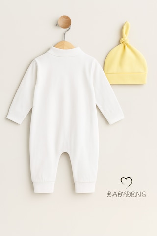 Babyden's Mini Boss Erkek Bebek Papyonlu Şapkalı Tulum Seti %100 Pamuk Hastane Çıkışı Sarı