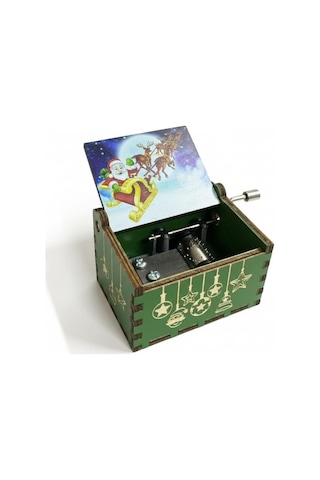 Ahşap Yılbaşı Müzik Kutusu, Merry Christmas Şarkısı Çalan, Çevirmeli Mekanizma, Noel Baba Ve Ren Geyiği Tasar Diğer