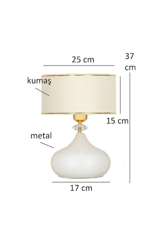 Bej Renk Kumaş Elips Masaabajuru Kristal Taşlı Beyaz Bej