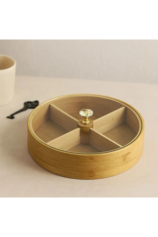 Jenerik Bambu 4 Bölmeli Kapaklı Servis Sunum Kutusu 22 Cm Çok Renkli
