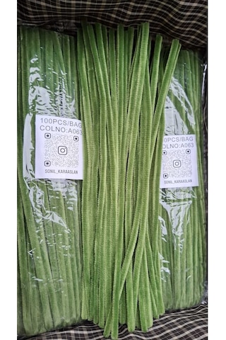 30 Cm A063 Yeşil Kod Şönil - Tüylü Hobi Çubuğu 100 Lü Paket