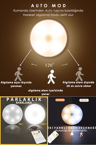Trendpoint 2li Spot Led Kumandalı Usb Şarjlı Akıllı Hareket Sensörlü Çift Renk Kablosuz Lamba Diğer