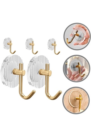 Mutfak Banyo Düzenleyici Gold Detay Yapışkanlı Kristal Askı 3 Adet Şeffaf