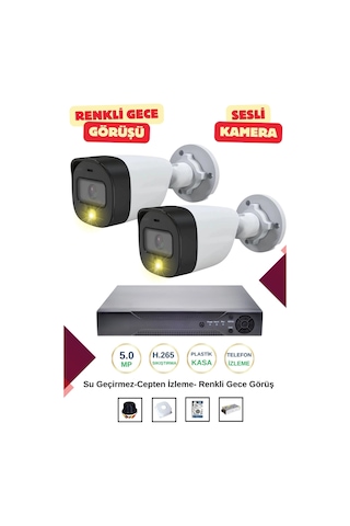 İrtech-2 Kameralı Güvenlik Kamera Seti Gece Renkli Görüşlü-sesli-su Geçirmez-tak Çalıştır G06