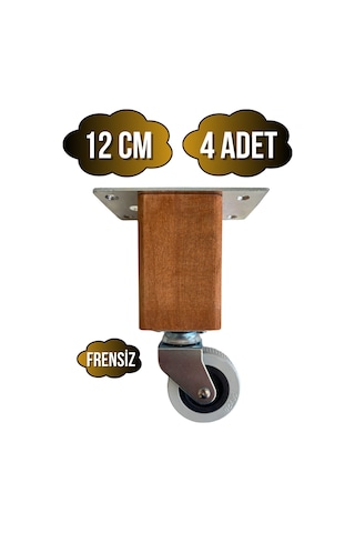 Kale Ahşap Tekerli Ayak Mobilya Masa Ve Dolap Tekerli Ayağı Frensiz 12cm Ceviz 4 Adet Kayın Ceviz