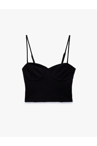 Koton Slim Fit Viskon Kalp Yaka Askılı Korse Crop Bluz Siyah 7wal30047ık