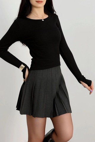 Bisiklet Yaka Parmak Geçmeli Kaşkorse Bluz Siyah A3829 Siyah