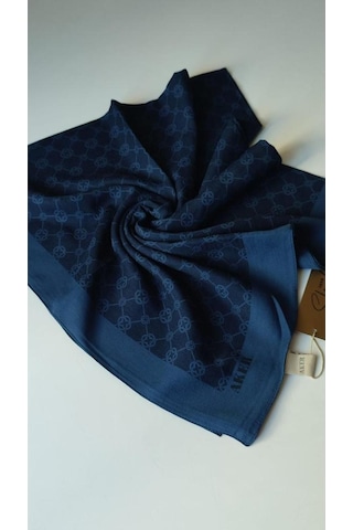Lacivert Elegance Monogram Eşarp Lacivert