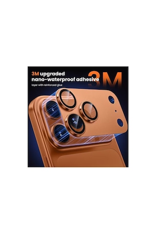 Apple Uyumlu iPhone 17 Pro Tek Parça Tam Kapatan Metal Temperli Kamera Lens Koruyucu Turuncu