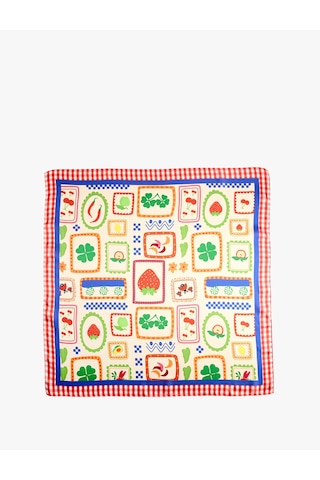 Koton Çok Renkli Çilek Desenli Kare Saten Fular Bandana Multıcolor 6sak50078aa Mavi